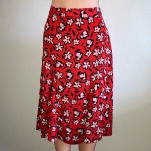 Who What Wear Red Midi A-line Floral Skirt‎